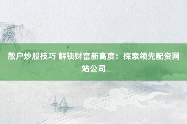 散户炒股技巧 解锁财富新高度：探索领先配资网站公司