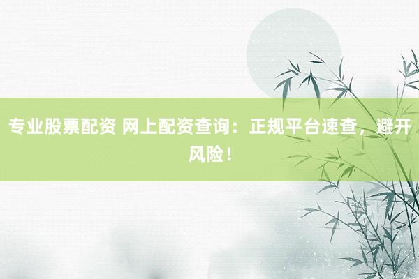 专业股票配资 网上配资查询：正规平台速查，避开风险！