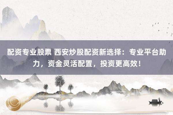 配资专业股票 西安炒股配资新选择：专业平台助力，资金灵活配置，投资更高效！