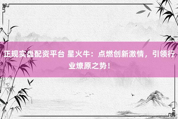 正规实盘配资平台 星火牛：点燃创新激情，引领行业燎原之势！
