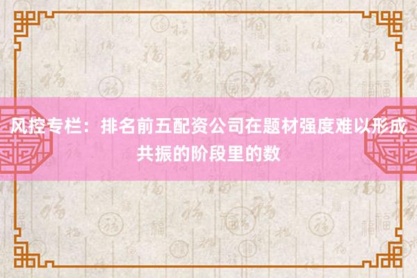 风控专栏：排名前五配资公司在题材强度难以形成共振的阶段里的数